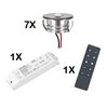 Set of 7 3W LED Mini Spot recessed spotlights warm white dimmable with radio power supply unit and remote control