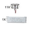Set of 11 3W LED aluminium mini recessed spotlights "Luxonix" warm white with dimmable power supply unit