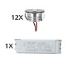 Set of 12 3W LED aluminium mini recessed spotlights "Luxonix" warm white with dimmable power supply unit