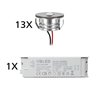 Set of 13 3W LED aluminium mini recessed spotlights "Luxonix" warm white with dimmable power supply unit