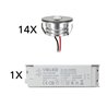 Set of 14 3W LED aluminium mini recessed spotlights "Luxonix" warm white with dimmable power supply unit