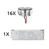 Set of 16 3W LED aluminium mini recessed spotlights "Luxonix" warm white with dimmable power supply unit