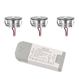 Set of 3W LED aluminium mini recessed spotlights "Luxonix" warm white with dimmable power supply unit