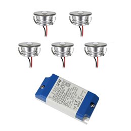 SET de 5 - LED Alu Mini Spots "Luxonix" / IP65 / 3W / 700mA / 160lm / WW (con fuente de alimentación regulable)