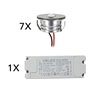 Set of 7 3W LED aluminium mini recessed spotlights "Luxonix" warm white with dimmable power supply unit