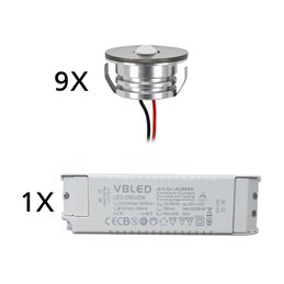 Juego de mini focos empotrables de aluminio LED de 3W "Luxonix" blanco cálido con fuente de alimentación regulable