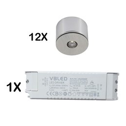 4 KIT "VISUM" 1W Mini Spot Empotrable IP65 Blanco Cálido Incl. Transformador LED 6W