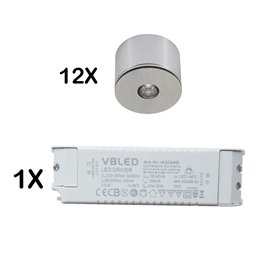 1W LED Aluminium Mini Recessed Spotlight Set of 1 with Power Supply - Silver
