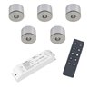 Set of 5 3W LED Mini Spot surface mounted luminaire warm white dimmable with radio power supply unit and remote control