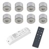 Set of 8 3W LED Mini Spot surface mounted luminaire warm white dimmable with radio power supply unit and remote control