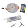 Set of 3 RGB+WW LED recessed lights 12VDC 6W incl. remote control and power supply unit