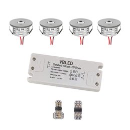 6 KIT "VISUM" 1W Mini Spot Empotrable IP65 Blanco Cálido Incl. Transformador LED 12V