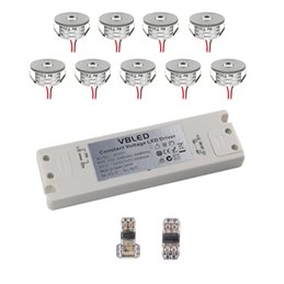 Set of 12 1W LED aluminium mini recessed spotlights warm white with RF radio power supply 12VDC