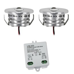 Set van 3 1W LED Mini Inbouwspots - "FOCOS" Minispot - 12V DC - IP44 - 3000K - Zwenkbaar - Zilver