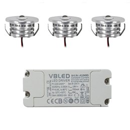 Set de 8 Mini Spot LED 3W encastrables blanc chaud dimmable avec alimentation radio et télécommande