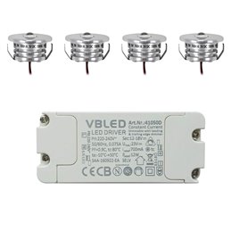 Set de 6 Mini Spot encastré 1W IP65 Blanc Chaud Incluant Transformateur LED 12W