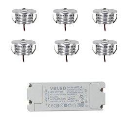 Set di 5 mini faretti da incasso a LED da 1W bianco caldo con trasformatore