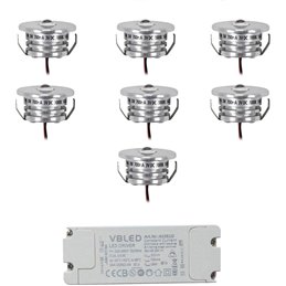 Set of 9 3W LED mini spot/ceiling-mounted spot / IP65 / WW / incl. dimmable LED power supply unit