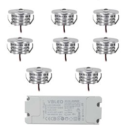 Set de 6 mini spots encastrés LED 1W - "FOCOS" Minispot - 12V DC - IP44 - 3000K - orientable - argenté