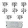 Set of 8 mini recessed spotlights 3W 700mA 160lm warm white with dimmable power supply unit