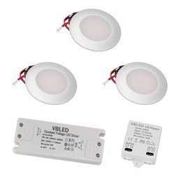 Recessed LampSet of 3 LED recessed spotlights with 3 levels LED dimmer  12VDC 3W 3000K warm white aluminium recessed furniture luminaire