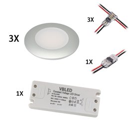 LED inbouwspotset incl. lamp 2W, WW, 12V DC, G4, snelsluiting, aluminium, draaibaar