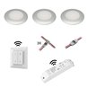 Set of 3 wireless LED recessed spotlights 12VDC 3W 3000K warm white aluminium recessed furniture luminaire