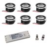 6 KIT "FORTIS" 3W LED aluminium mini inbouwspot warm wit met voeding 12VDC