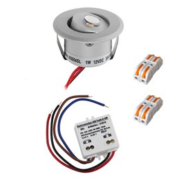 Set di 6 mini faretti da incasso a LED da 1W - Minispot "FOCOS" - 12V DC - IP44 - 3000K - Orientabile - Nero