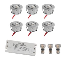 Set of 4 1W LED mini recessed spotlights IP65 warm white with RF radio driver 12V and remote control
