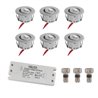 Set di 6 mini faretti da incasso a LED da 1W - Minispot "FOCOS" - 12V DC - IP44 - 3000K - Orientabile - Argento