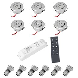 Set of 8 3W LED aluminium mini recessed spotlights "Luxonix" warm white with dimmable power supply unit