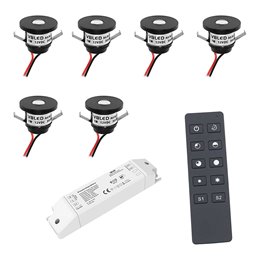 Juego de 6 mini focos empotrables inalámbricos de 3W "NOVOS "3000K incl.transformador LED y conector