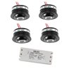 Set di 4 faretti LED Fisheye 3W 3000K 12VDC girevoli neri con trasformatore LED