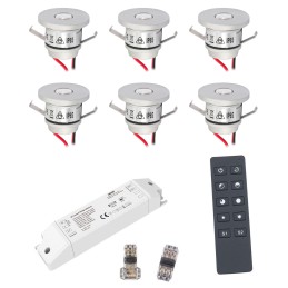 Set of 3 1W LED Mini Recessed Spotlights - "FOCOS" Minispot - 12V DC - IP20 - 3000K - Swivel - Silver