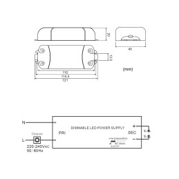 Driver LED a corrente costante 17W 350mA 30-50 V/DC dimmerabile