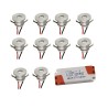 Set of 10 1W LED aluminium mini recessed spotlights warm white with dimmable power supply - silver