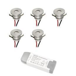 4-piece KIT "FORTIS" 3W LED aluminium mini recessed spotlight warm white with IP67 power supply 12VDC