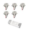 Set of 5 1W LED mini recessed spotlights warm white with transformer