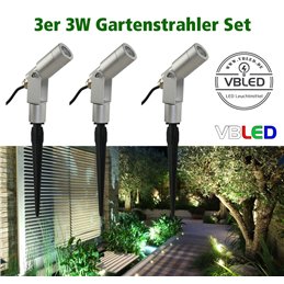 VBLED - LED-Lampe, LED-Treiber, Dimmer online beim Hersteller kaufen|3er-Set 3W Gartenstrahler "Flavius" warmweiß 12V Silber