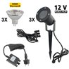 Set van 3 tuinspots 12V AC IP65 incl. lamp 5W warm wit, grondspies en voedingseenheid